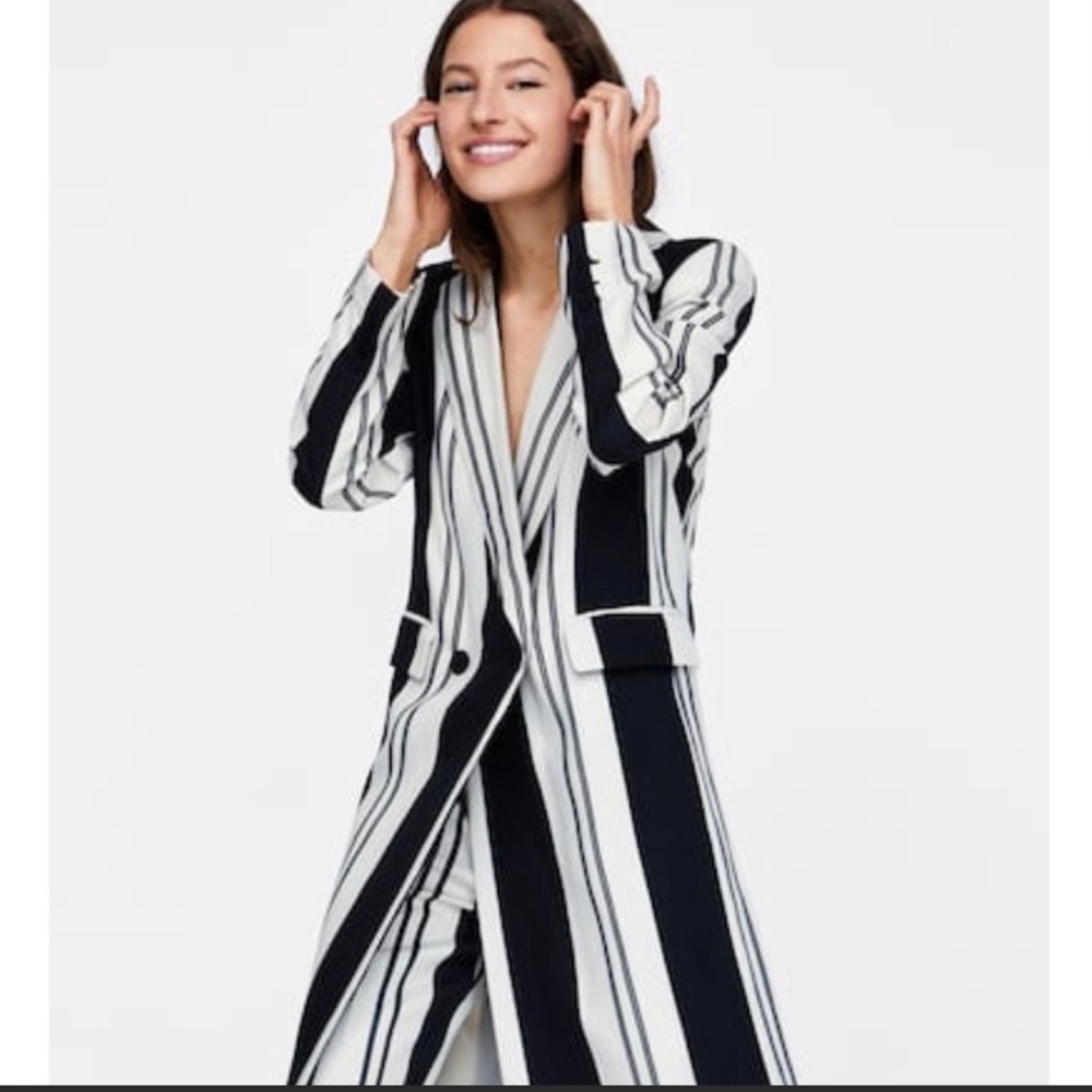 Zara Long Striped Coat - Picture 3 of 16